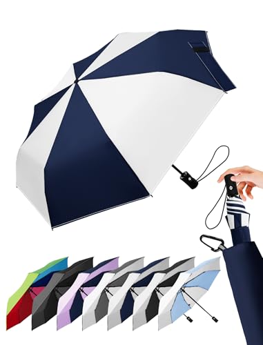 LILAC Regenschirm Klein Stabil Windfest, 110cm Taschenschirm Auf-Zu-Automatik, Kompakter Reiseschirm mit Klettverschluss & Karabiner, Leicht Faltschirm für Damen Herren