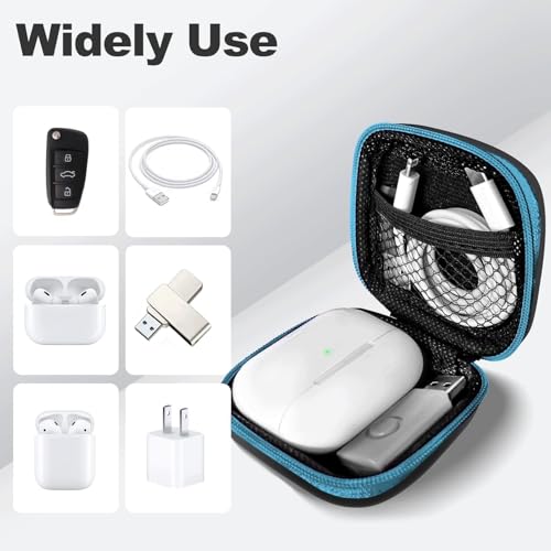 Image of Square Earbud Case Portable EVA Carrying Case Storage Bag Cell Phone Accessories Organizer with Carabiner for Earphone, Earbud, Earpieces, SD Memory Card, Camera Chips, Tech Pouch, Blue1