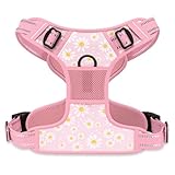 Rnivvi No Pull Dog Harness, Cute Flower Reflective Medium Sized Puppy Harness, Adjustable Soft Padded Vest for Medium Dogs, Heavy Duty Pet Vest with Easy Control Handle for Walking, Pink Floral