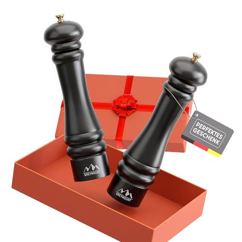GREYMOUNT ® Caucasus Salz und Pfeffermühle Set (Pure Black, Set aus zwei Mühlen)