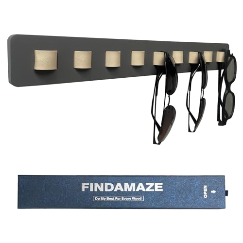 FINDAMAZE Brillenaufbewahrung mehrere Brillen, Sonnenbrillen Organizer Wandmontage, Brillenständer/Brillenhalter Holz zum Aufhängen der Brille, Brillen-Display, Grau