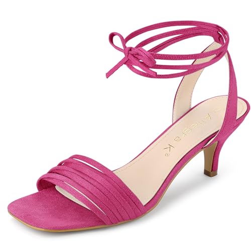 Allegra K Sandalias De Tacón De Aguja con Cordones Arriba Punta Abierta para Mujer Rosa Caliente 40
