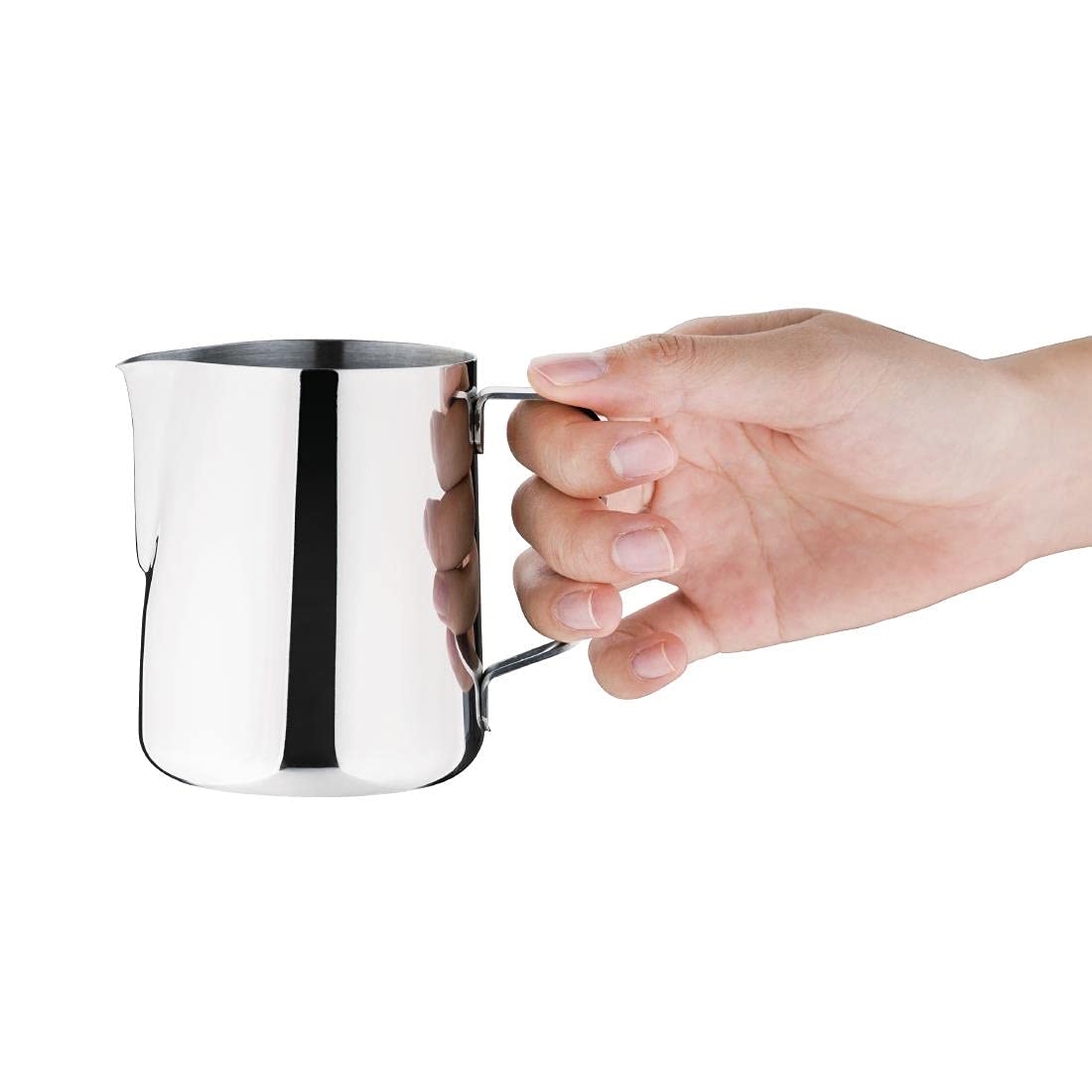 Olympia Stainless Steel Milk Frothing Jug 340 ml/12 oz, Silver, Mirror Finish, Size: 95(H)x70(Dia)mm - Image 2