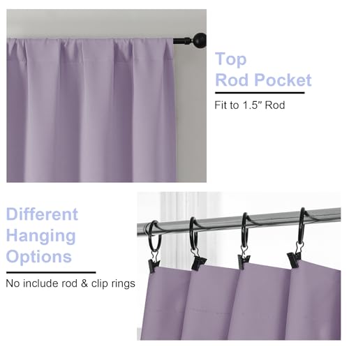 Simplebrand Ava Lilac Short Blackout Curtains for Bedroom 54 Inches Long 2 Panels Set, Solid Thermal Insulated, Energy Saving Window Treatment Curtains Blackout Drapes, W40 x L54 Inch, Lilac
