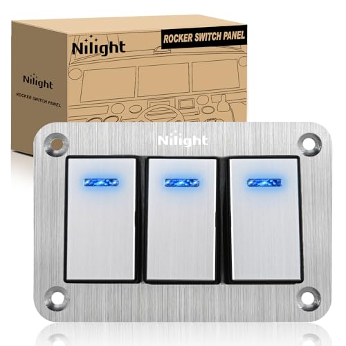 Image of Nilight 3 Gang Rocker Switch Panel 3 Pin On Off Pre-Wired Blue LED | Waterproof Aluminum Toggle Switches with DIY Stickers for 12V 24V Automotive Cars Marine Boats UTV Truck Jeeps