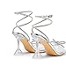 DREAM PAIRS Stiletto Bow Heels for Women Strappy Sparkly Rhinestone Square Toe Clear Crystal High Sandals for Party Wedding,Size 7.5,Silver-Pu,SDHS2481W