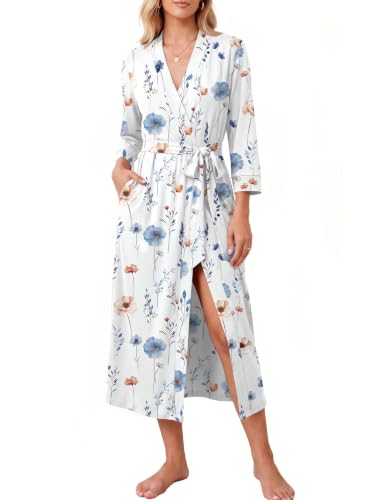 Image of Ekouaer Women Robes Long Knit Bathrobe Soft Kimono Loungewear with Pockets