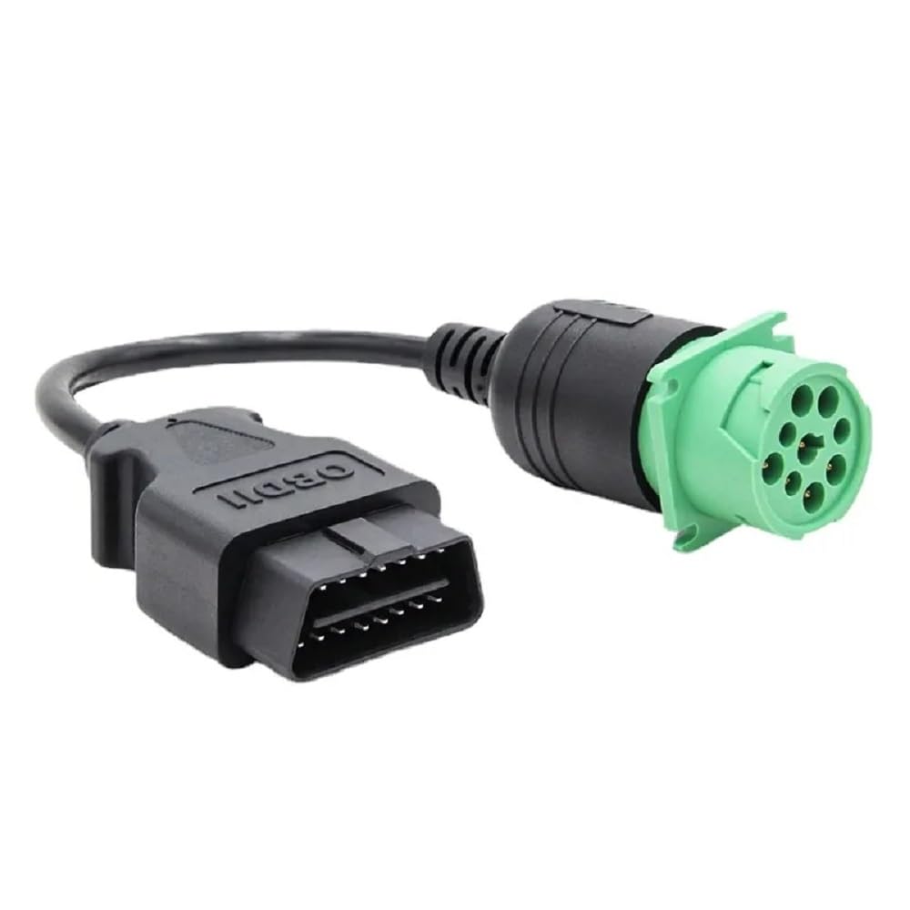 9 Pin Type 2 J1939 to 16 Pin Male OBD2 Adapter Cable for Heavy Duty Trucks and Commercial Vehicles, Green J1939 Diagnostic Connector Plug Work with Truck ELD GPS Trackers OBD Diagnostic Scanner Tool