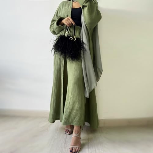 Open Abayas Kimono Muslim Women Cardigan Maxi Dress and pants Set Islamic Clothing Dubai Saudi Robe3