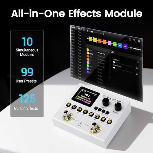Image of SORAN JME-02 Dual Stomp Lite Multi-Effects Guitar Pedal, Portable Guitar Pedal with 125 Effects, 99 Presets, 10 Effect Modules, 100 Drum Rhythms, 40s Looper, 20 IR /NAM Slots, USB Audio Interface