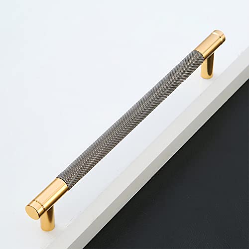 Pexintek 6 Tiradores de Armario Modernos Dorados de 192 mm Tirador de Cajón con Agujero Interior Tirador de Tocador Para Armario de Cocina Armario Librería (Gris Dorado)