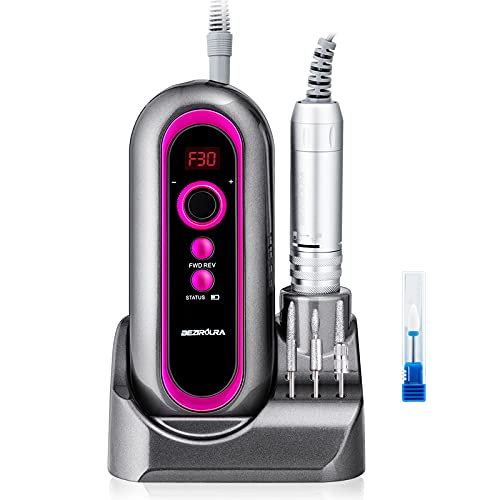Professional Electric Nail Drill Machine, BEZIROLRA 30000rpm Portable Cordless for Acrylic Nails Gel Manicure, Rechargeable E File Kit Salon Use or Home DIY, Gray, 8.66 x 6.69 3.15in