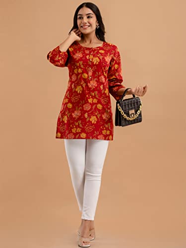 Image of feranoid Women Cotton Printed Straight Short Kurti