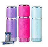 LUXPRO 3 Pack Mini Flashlights - LP395 Gel Glow in Dark - Aluminum LED Flashlights with Maximum Brightness of 40 Lumens - IPX4 Water Resistant - 3 AAA Batteries Included - Pink, Purple, Teal