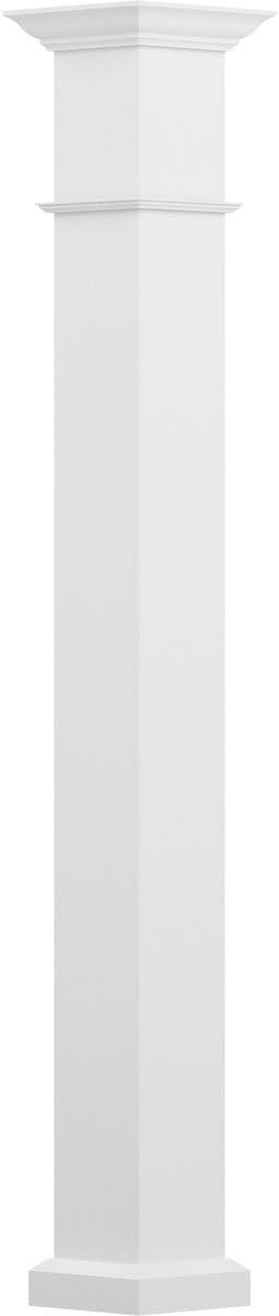 AFCO EA0608ENPSPWEWE 6" x 8' Endura-Aluminum Wellington Style Column, Square Shaft (Load-Bearing 12,000 lbs), Non-Tapered, Primed, Ready For Paint w/ Capital & Base