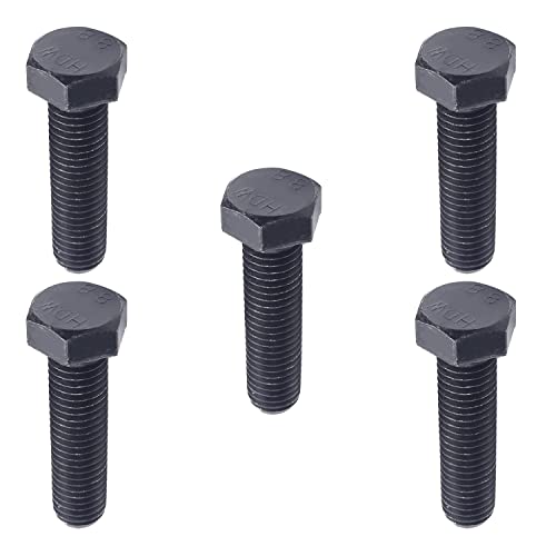 Image of Carbon Steel Hex Screw Bolts Hex Drive Fastener Rustproof Fully Threaded Metric Cap Bolts Black M14x55mm 5Pcs