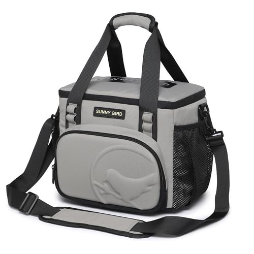 SUNNY BIRD 12L Large Insulated Lunch Bag, Leakproof and Foldable Lunch Cooler Box for Women Adult and Men, Fits 18 Cans (Grey)