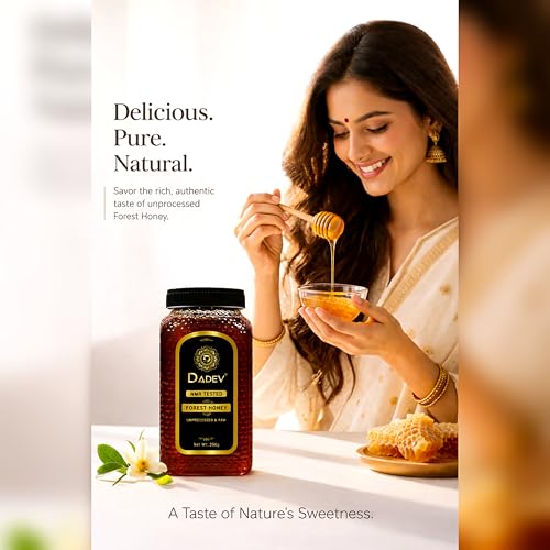 Image of DADEV HONEY Raw Organic Honey 250g | NMR Tested | 100% Pure Raw and Natural Honey | No Added Sugar | Unprocessed Forest Organic Honey-250gm GLASS JAR
