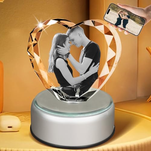 Qustiuve Cristal 3D personalizado con foto, grabado láser personalizado, imagen de cristal para bodas, cumpleaños, graduación | regalo único de recuerdo para los amantes