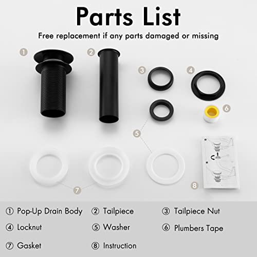 Kes Bathroom Sink Drain Without Overflow Vessel Sink Lavatory Vanity Pop Up Drain Stopper Matte Black, All Metal Rustproof Brass And 304 Stainless Steel thumb #8