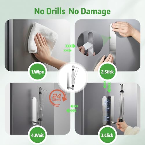 Image of KIHOGEM Magnetic Paper Towel Holder for Fridge, Stainless Steel Paper Towel Holder Magnetic with Gravity-Weighted Arm, Kitchen Paper Towel Holder with 2 Metal Plates for Wall, Cabinet, RV