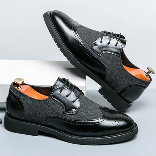 Men's Patchwork Two Tone Brogue Oxfords Shoes Fashion Wingtip Round-Toe Lace Up Low Top Leather Dress Shoes Classic Hand Stitched Business Formal Derby Shoes3
