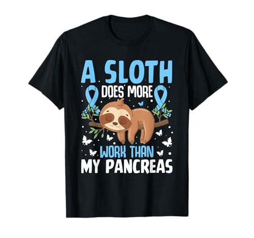 Sloth Diabetes Awareness T1D Blue Ribbon Funny Diabetic T-Shirt