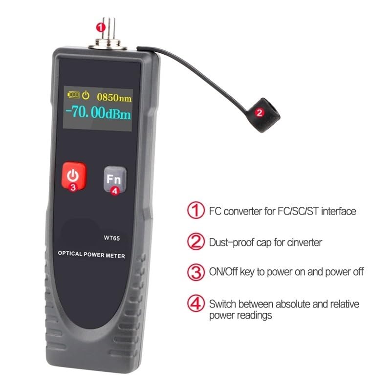 Miernik mocy optycznej WT65 Cyfrowy tester wyświetlacza LCD światłowodu,Wysoka dokładność