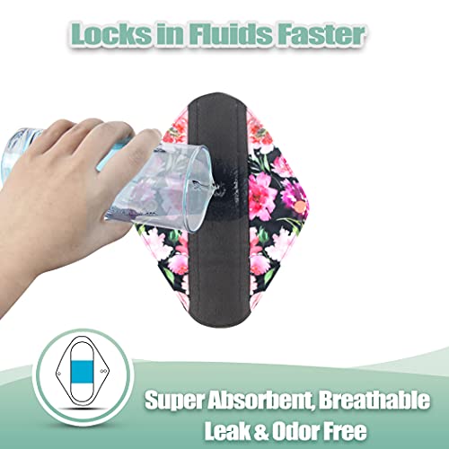 Image of wegreeco Reusable Menstrual Pads - Reusable Sanitary Pads | Reusable Panty Liners | Soft Cloth Menstrual - 6 Pack with 1 Cloth Mini Wet Bag (Medium, Flower 02)