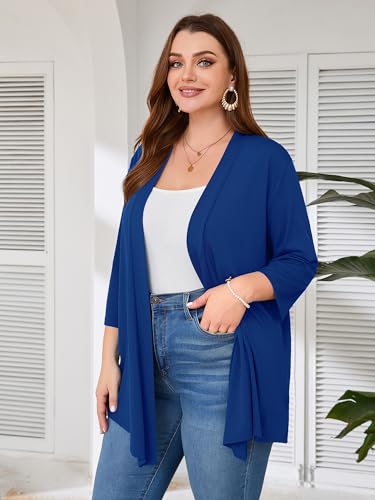 Image of AusLook Women's Plus Size Lightweight Open Front Cardigan 3 /4 Sleeve Cover Ups Shrugs Shawls and Wraps Kimono Jacket Coat