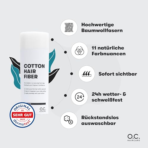 O.C. HAIRCARE Streuhaar zur Haarverdichtung - für Scheitel, kahle Stellen am Ober- und Hinterkopf - von führenden Salons empfohlen - 11 Farben - widerstandsfähige Streuhaare (Mittelbraun)