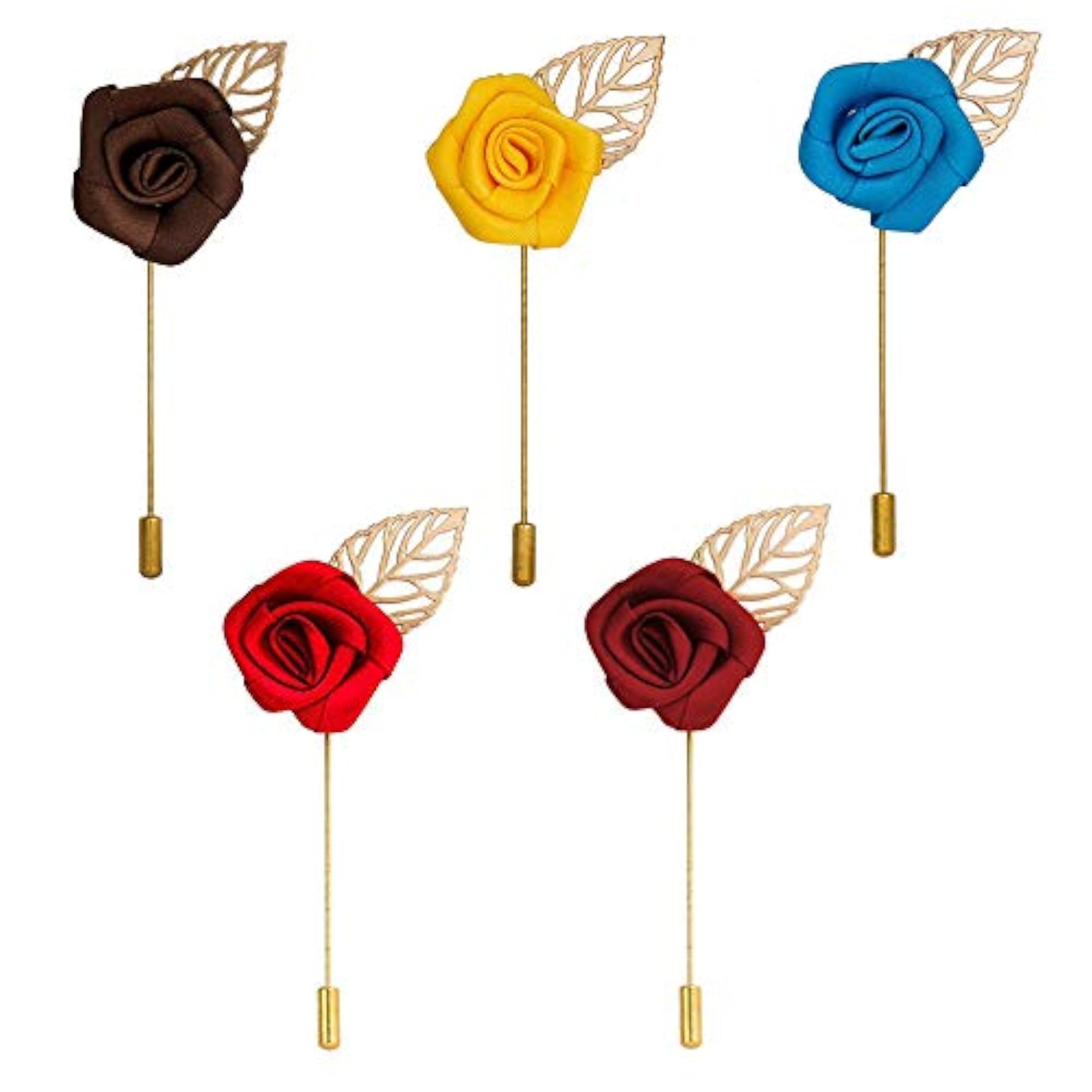 Multicolored Rose Brooch Lapel Pin for Men, Pack of 5