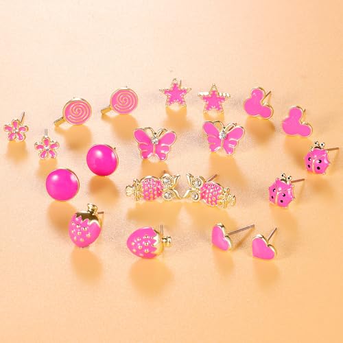 Tamhoo HYZ-DL01 10Pairs 18K Gold Plated Love Heart Shape Owl Flower Star Lollipop Mouse Small Cute Simple Post Stud Earrings Set thumb #1
