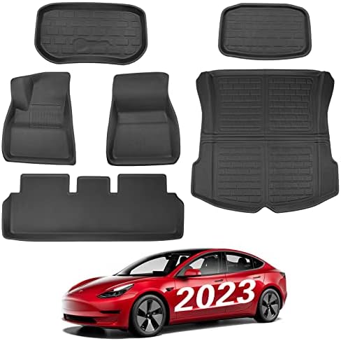 BASENOR 6PCS Tesla Model 3 Floor Mats Full Set Mats All-Weather Anti-Slip Waterproof 3D Frunk Trunk Liner Front Rear Cargo Liner Mat Accessories fit Model 3 2023 2022 2021