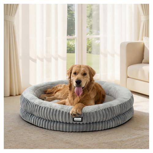 Image of BALANCE Donut Dog Bed, 43 Inches Round Dog Bed Extra Large Size Dogs Washable, Orthopedic Calming Dogs Beds for Kitten, Fluffy Plush Faux Fur Pet Bed with Anti-Slip Bottom