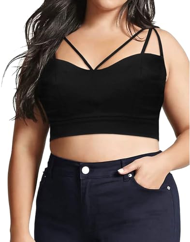 HDE Women's Plus Size Spaghetti Strap Cami Bralette Bustier Crop Top