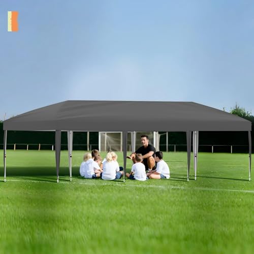 CABIHOME 10x30FT Heavy Duty Pop Up Canopy Tent – 8 Sidewalls, Waterproof Outdoor Storage & Event Shelter, 3 Adjustable Heights, Portable Rolling Carry Bag, Weight Bags, Stakes, for Wedding, Backyard