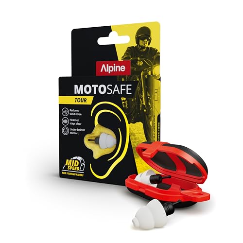 Alpine MotoSafe Tour - Reusable Ear Plugs Hearing Protection - 17dB SNR Reduce Wind Noise - Motorcycle Earplugs for Touring & Motorways - Hypoallergenic - 1 Pair