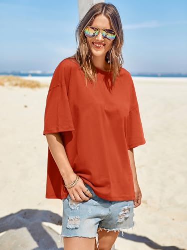 Image of Tankaneo Womens Oversized Tshirts Summer Casual Short Sleeve Crew Neck T Shirt Loose Fit Side Slit Tee Tops