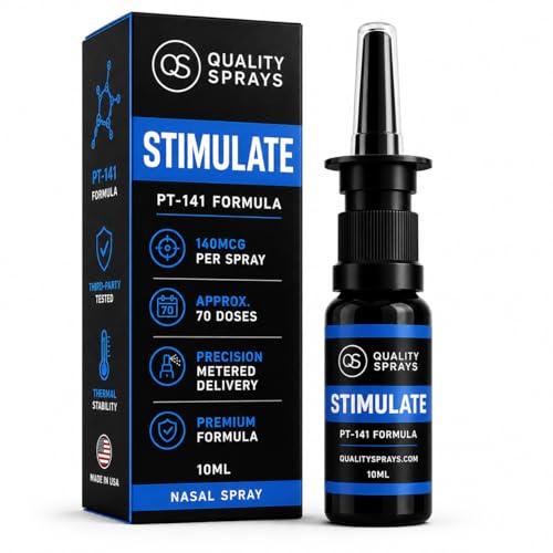 Quality Sprays Stimulate PT-141 Nasal Spray | 140mcg Per Spray | Approx. 70 Doses | Precision Metered Delivery | Premium Formula | 10mL Bottle