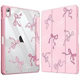 Fintie Hybrid Slim Case for iPad (A16) 11th Generation 11 Inch (2025), iPad 10th Generation 10.9 Inch (2022) - Shockproof Cover with Clear Transparent Back Shell & Pencil Holder, Pink Bows