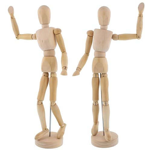 Product Image of the U.S. Art Supply 12' Wooden Male Manikin Posable Figure for Drawing (2 Pack) - Articulated Mannequin with Base and Flexible Body for Drawing The Human Figure