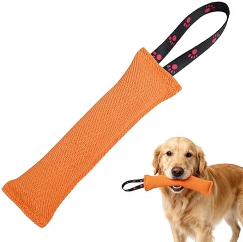 EnixwH 30 cm Orange Beißwurst Hund Zerrspielzeug Hund Dummy Hundetraining | Sehr Robustes Hundebiss Schlepper Spielzeug mit Handschlaufe für Training Tauziehen und Zerrspiele Hunde