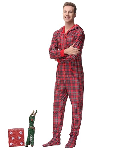Image of Veseacky Family Christmas Pajamas Matching Sets Adult Onesie Zipper Hooded Footed One-Piece Pjs Jumpsuits