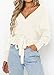 ZESICA Women's Fall 2025 Wrap V Neck Long Batwing Sleeve Belted Waist Ruffle Knitted Sweater Pullover Top,Ivory,Medium