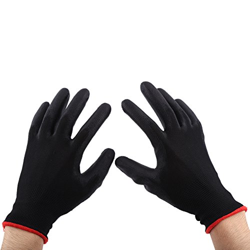 Luvas de Trabalho de Segurança de Nylon PU, 12 Pares de Revestimento Preto, Dedos Flexíveis, Antiest