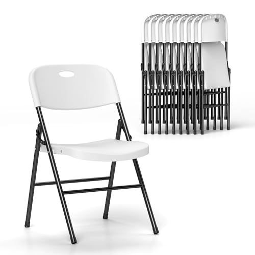 Real Relax Folding Chairs Set of 10, 650 Weight Limit Heavy Duty Large Backrest Folding Chair, Indoor and Outdoor Chairs for Wedding Backyard Activities White White 10 Pack