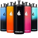 HYDRO CELL Stainless Steel Insulated Water Bottle with Straw - For Cold & Hot Drinks - Metal Vacuum Flask with Screw Cap and Modern Leakproof Sport Thermos for Kids & Adults (Black 24oz)