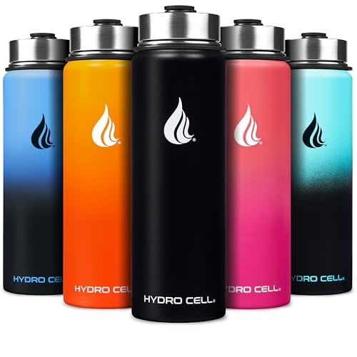 Image of HYDRO CELL Stainless Steel Insulated Water Bottle with Straw - For Cold & Hot Drinks - Metal Vacuum Flask with Screw Cap and Modern Leakproof Sport Thermos for Adults (Black 24oz)