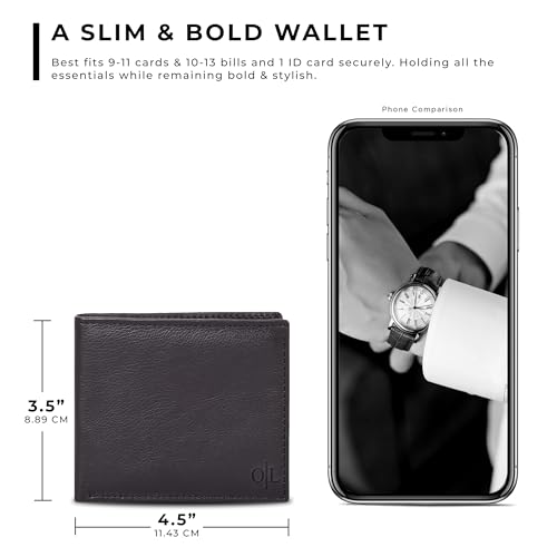 Image of Oak Leathers Leather Wallet for Men - RFID Bifold Wallets with 9 Credit Cards 1 ID Window Slim Minimalist Front Pocket Gift For Men